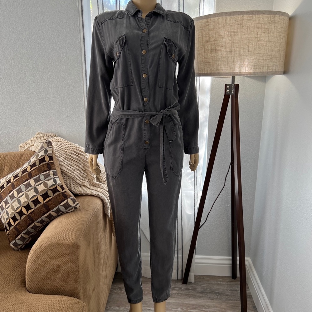 YFB Gray Golly Jumpsuit Size S Small Long Sleeve Utility Soft Snap Button Pocket